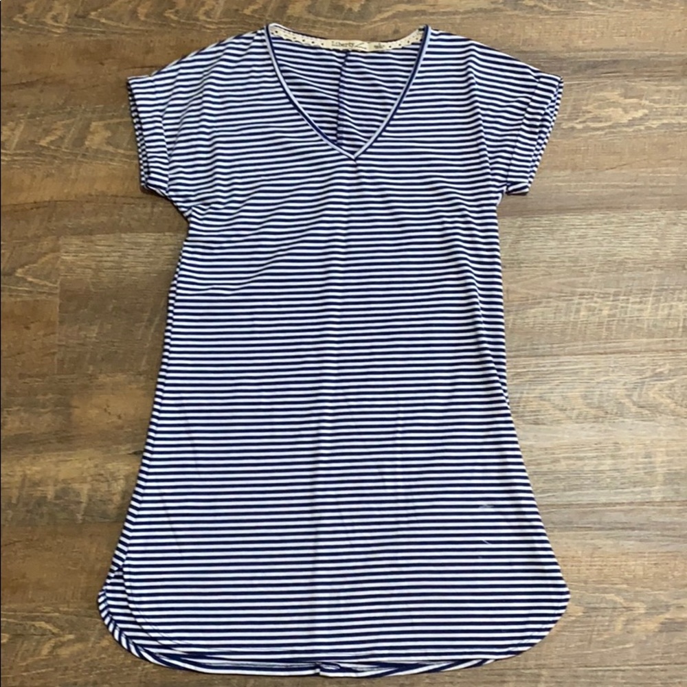 Blue and white striped T-shirt dress